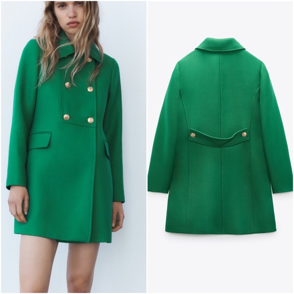 ZARA TAILORED BUTTONED COAT SIZE Small Apple green 0/5247/243 gold buttons NWT - Picture 2 of 11